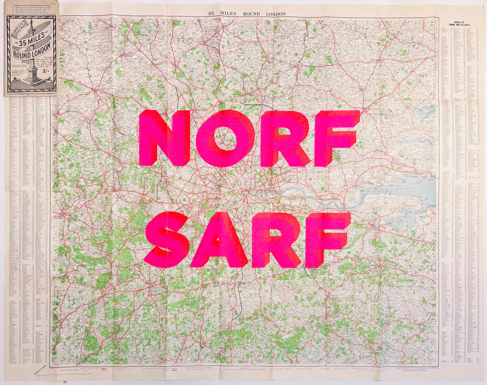 NORF SARF LARGE PiNK ViNTAGE MAP
