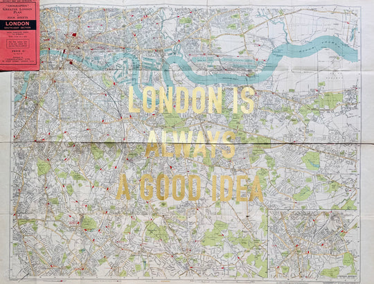 LONDON iS ALWAYS A GOOD iDEA - LARGE GOLD LEAF ORiGiNAL MAP