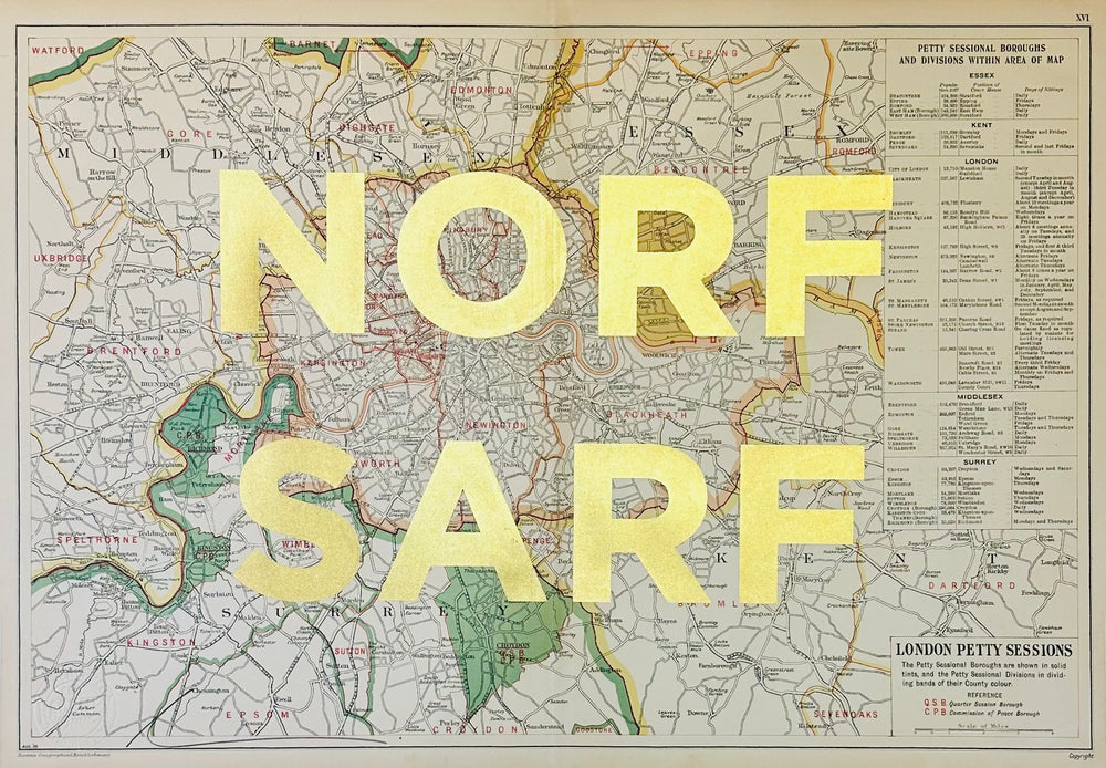 NORF SARF GOLD LEAF SMALL ViNTAGE MAP.