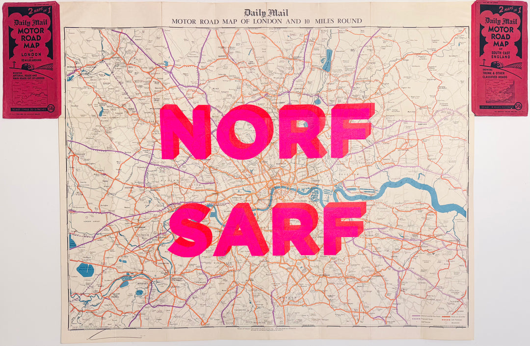 NORF SARF LARGE PiNK ViNTAGE MAP