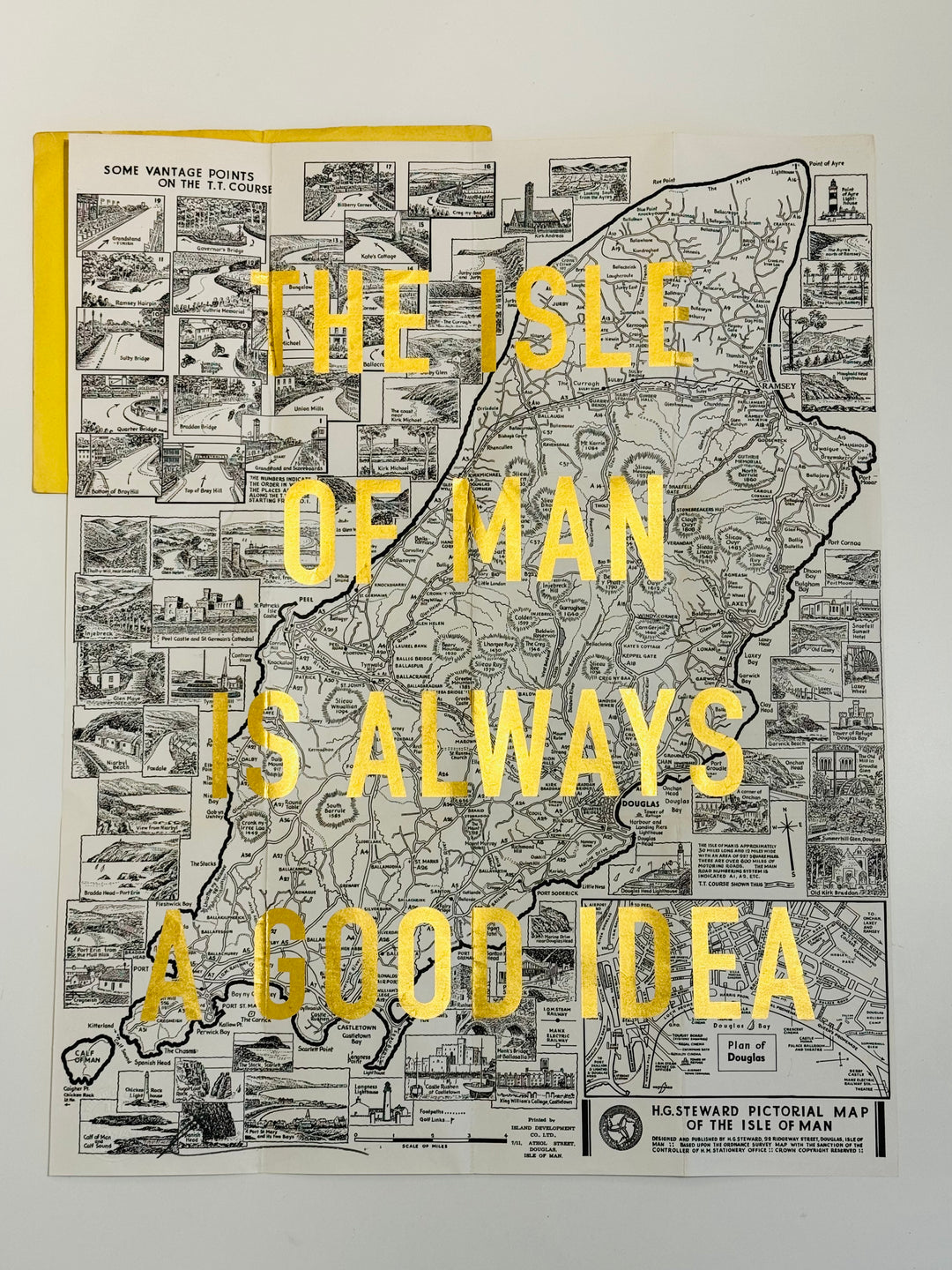 ISLE OF MAN iS ALWAYS A GOOD iDEA (GOLD LEAF ViNTAGE MAP)