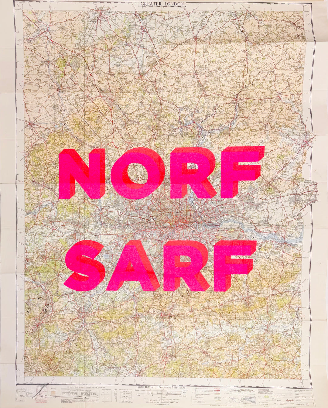 NORF SARF LARGE PiNK ViNTAGE MAP