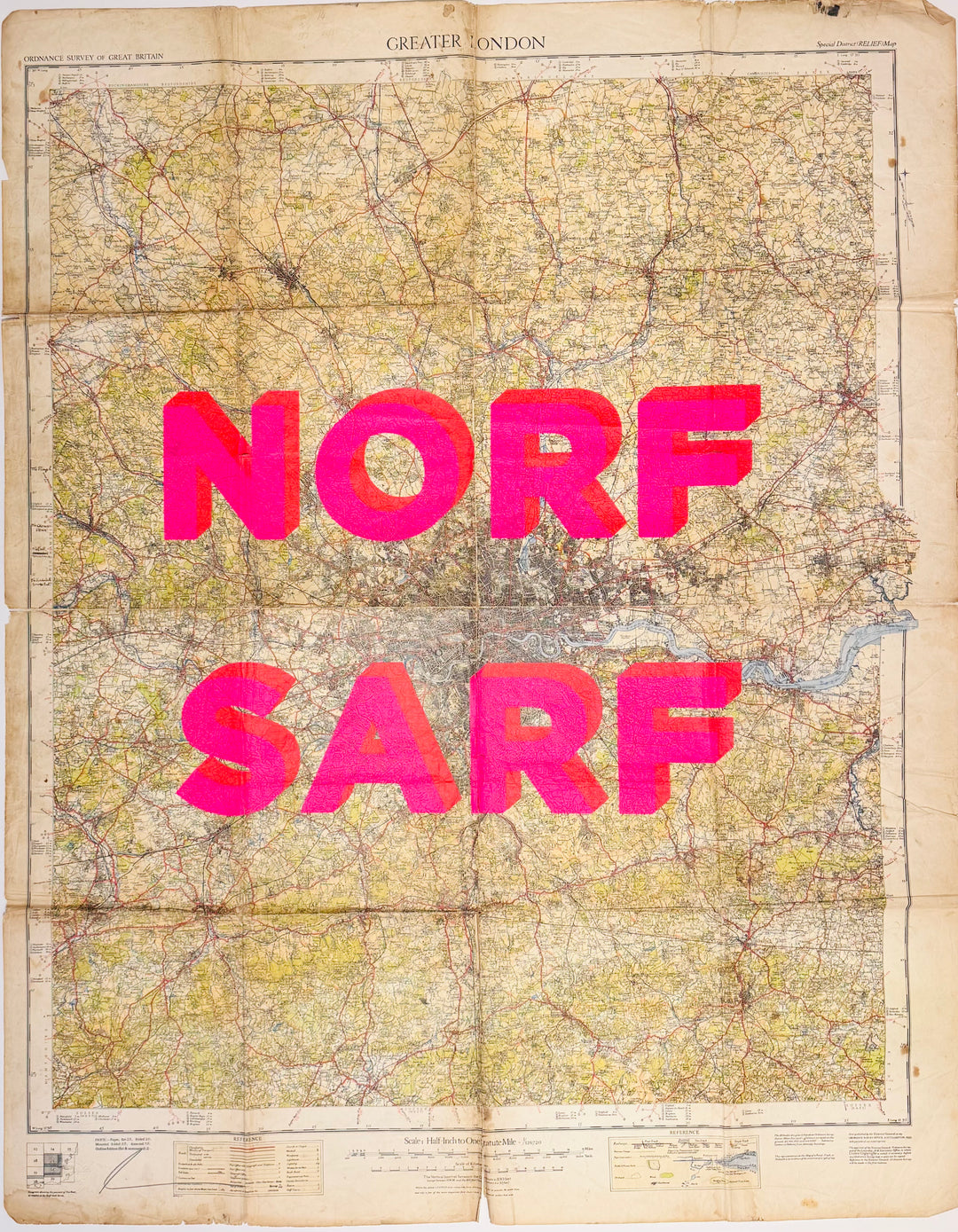 NORF SARF LARGE PiNK ViNTAGE MAP