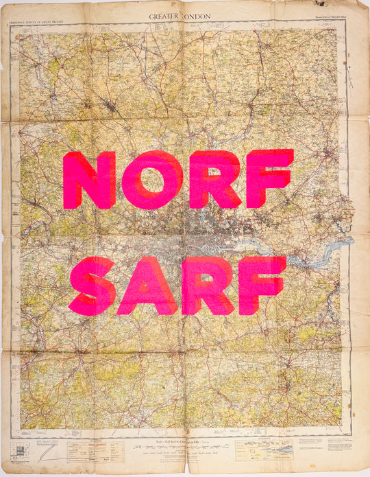 NORF SARF LARGE PiNK ViNTAGE MAP