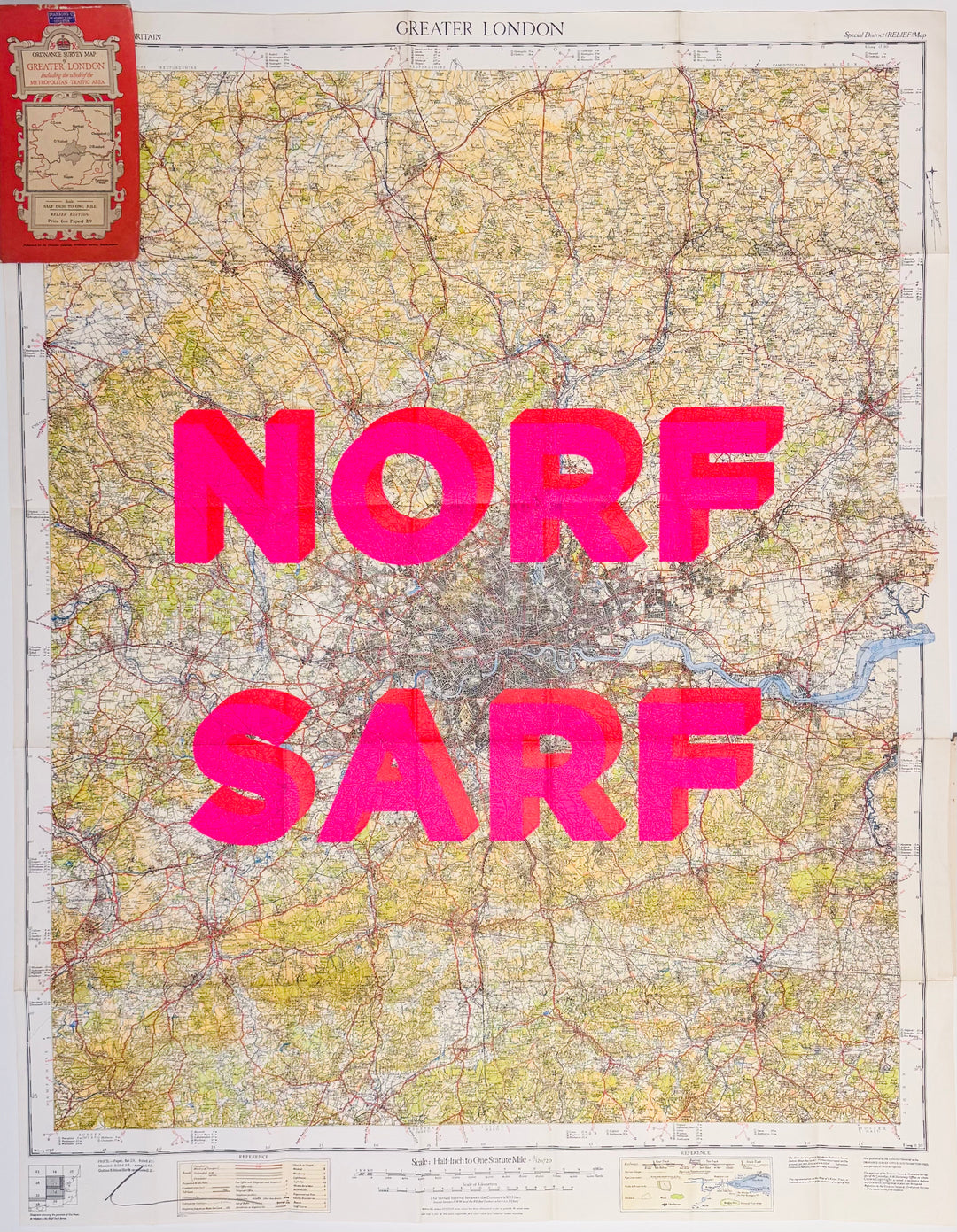 NORF SARF LARGE PiNK ViNTAGE MAP