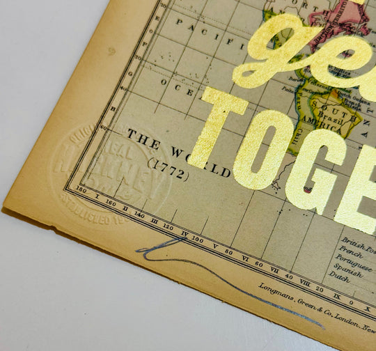 LET'S GO GET LOST TOGETHER SMALL GOLD LEAF ViNTAGE MAPS