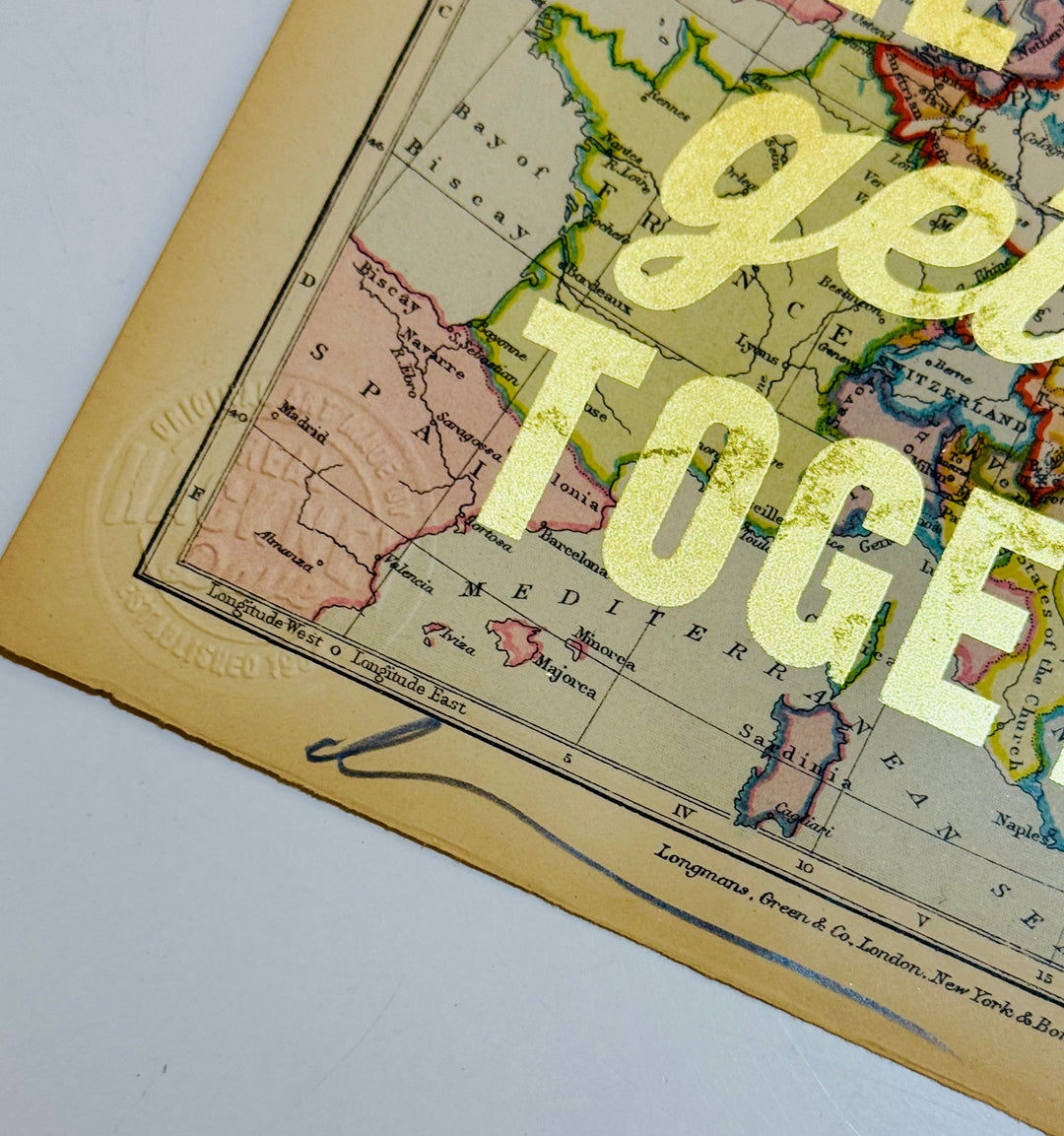 LET'S GO GET LOST TOGETHER SMALL GOLD LEAF ViNTAGE MAPS